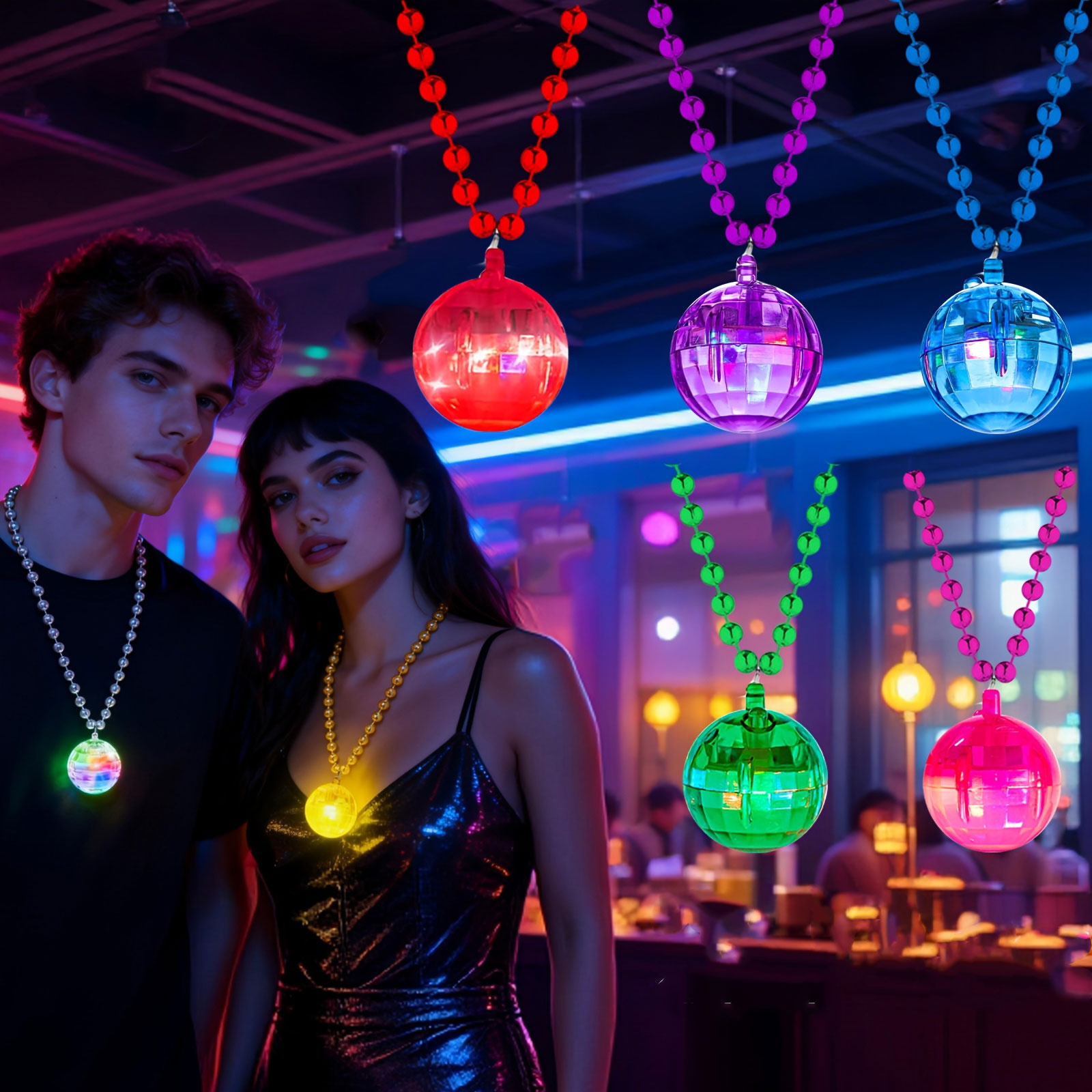 Cotton Candy Cone - 6Pcs LED Disco Ball Necklaces Light