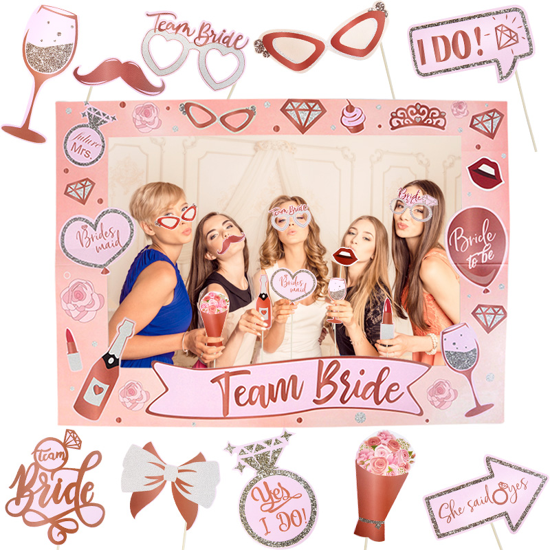 Photo Booth Frame - 31Pcs Bachelorette Party Rose Gold Photo