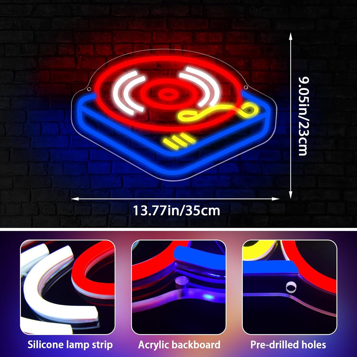 Record Player Neon Sign Guita  - Neon Sign Party ulasan dan harga