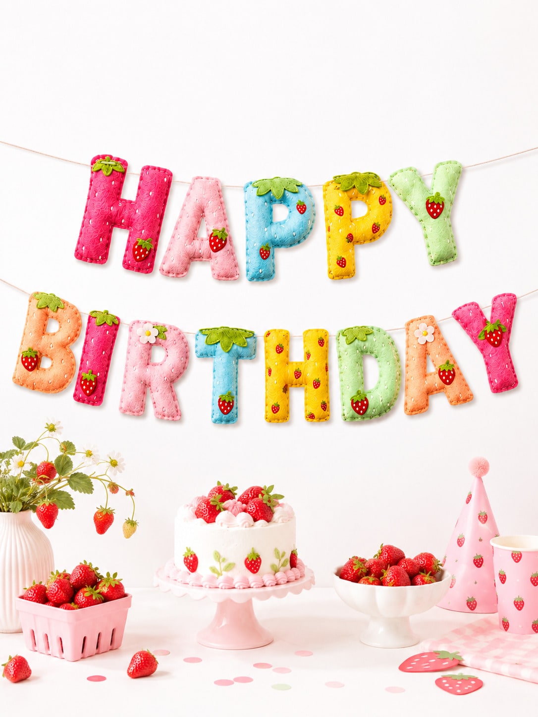 Strawberry Theme Happy Birthda - Dessert Table Backdrop ulasan dan harga