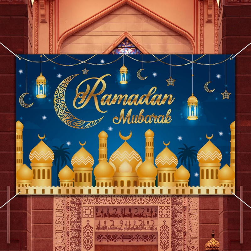 VIKAMA Ramadan Mubarak Blue Go - Party Banner Gold ulasan dan harga