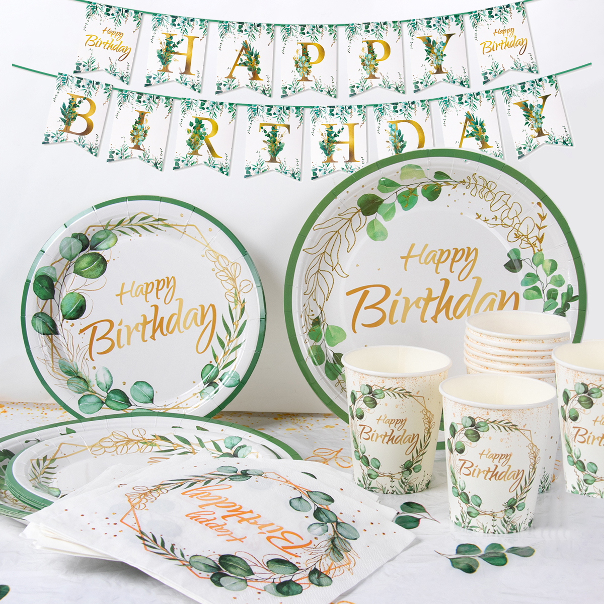 Green Eucalyptus Leaf Happy Bi - Table Cloth Disposable ulasan dan harga