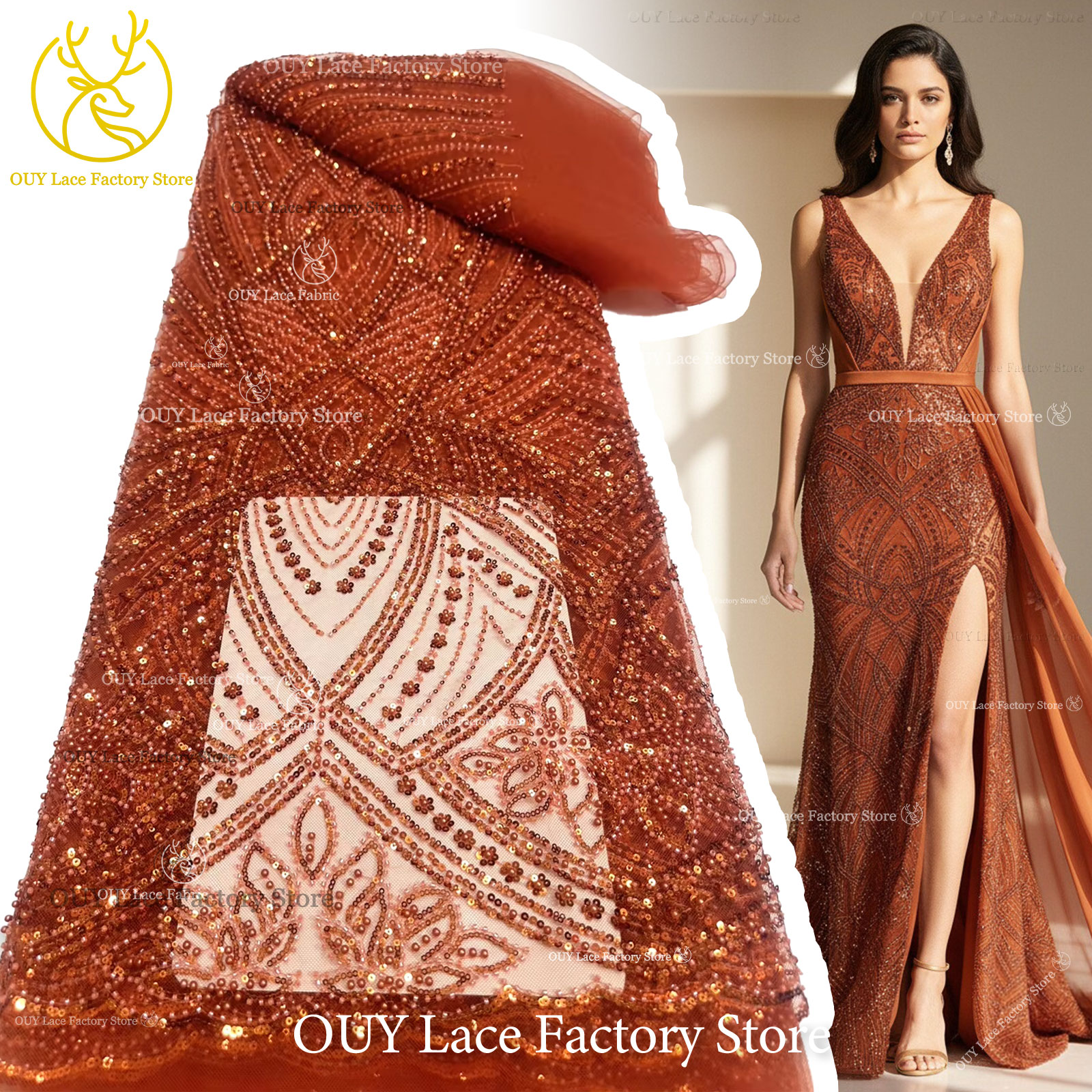 African Gold Beaded Lace Fabri - Glitter Tablecloth ulasan dan harga